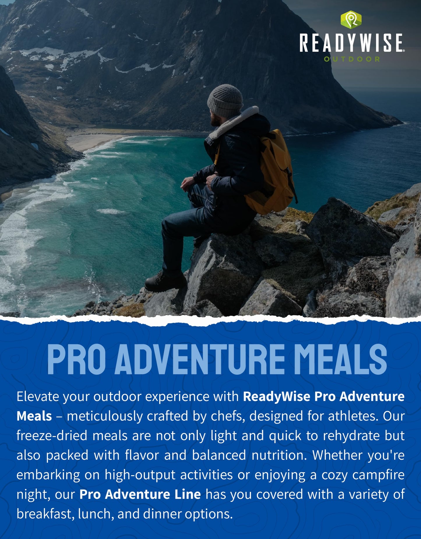 ReadyWise Outdoor Pro Adventure Meal - Breakfast Skillet, 2 Servings, 1 Pouch, Gluten Free, 700 Calories, 36g Protein, Freeze Dried Food & Dehydrated Backpacking Camping Meals, up to 5 Year Shelf Life
