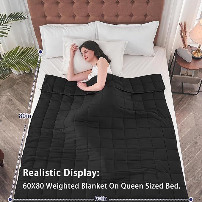 yescool Weighted Blanket for Adults (20 lbs, 60" x 80", Black) Cooling Heavy Blanket for Sleeping Perfect for 190-210 lbs, Queen Size Breathable Blanket with Premium Glass Bead, Machine Washable