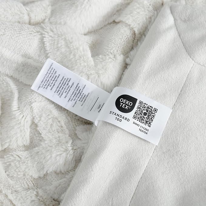 Cozy Bliss Faux Fur Throw Blanket for Couch, Jacquard Fuzzy Plush Soft Thick Winter Throw Blanket for Sofa Bed Living Room Bedroom，50"x60" Beige