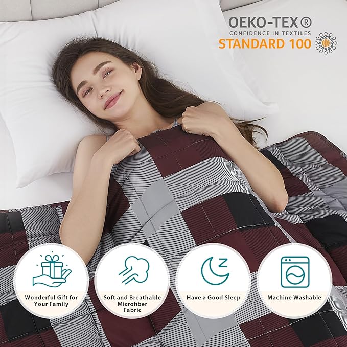 L'AGRATY Weighted Blanket - 48"x72" 15lbs Cooling Breathable Heavy Blanket Microfiber Material with Glass Beads for Adult All-Season Summer Fall Winter Soft Thick Comfort