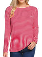 LilyCoco Womens Striped Long Sleeve Boat Neck Shirt Red Size M
