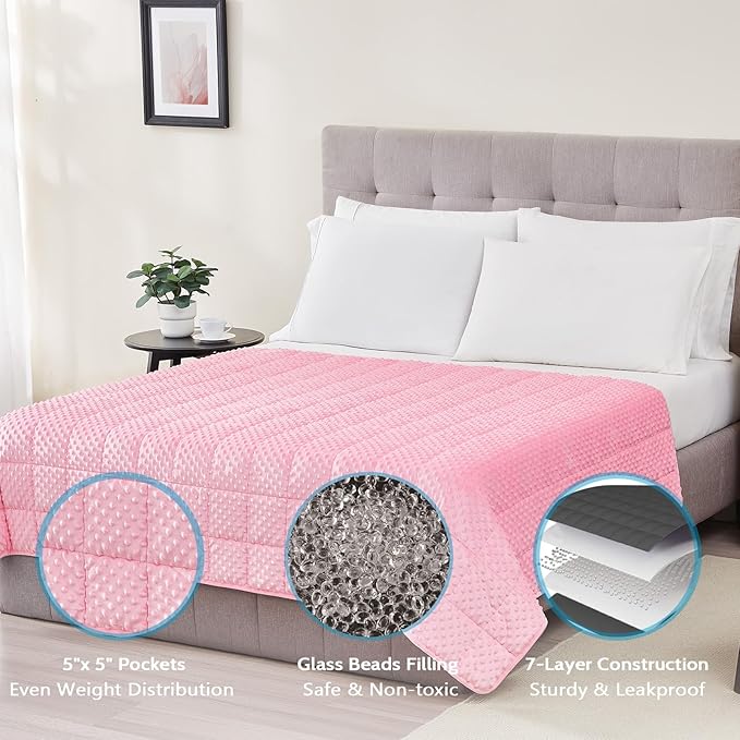L'AGRATY Weighted Blanket for Adult - 60"x80" 15lbs Minky Dots Heavy Blanket with Glass Beads: Soft Breathable for All-Season Summer Fall Winter Thick Comfort for Sleeping