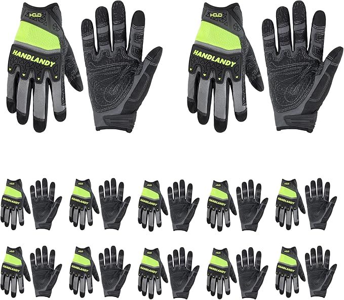 HANDLANDY Mens Work Gloves Touch screen, Utility Mechanic Gloves, Flexible Breathable Fit- Padded Knuckles & Palm