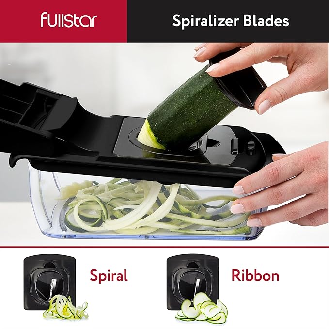 Fullstar The Original Pro Chopper - Vegetable Chopper and Spiralizer, Food Chopper with Container, Fruit Slicer, Kitchen Gadgets & Accessories, Home Essentials (4 in 1, Black)