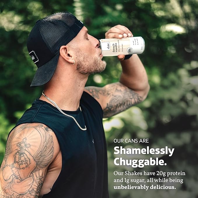 Slate Milk - High Protein Milk Shake - Core Variety Pack - Classic Chocolate, Dark Chocolate, French Vanilla - Lactose Free, 20g Protein, 1g Sugar, 100 Calories, 1-2g Net Carbs - 11 fl oz, 12 Cans