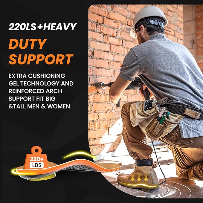 Bukihome Work Boot Insoles for Construction & Standing All Day - Heavy Duty Orthotic Shoe Inserts with Shock Absorption, Arch Support & Fatigue Reduction Durable Support Fits Work Boots -L
