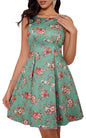 Angel-fashions Women's Floral A-Line Sleeveless Dress Green Size 6