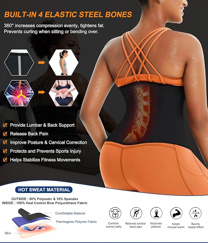 TrainingGirl Waist Trainer for Women Lower Belly Waist Trimmer Corset Tummy Wrap Workout Sweat Belt Band Sports Sauna Suit