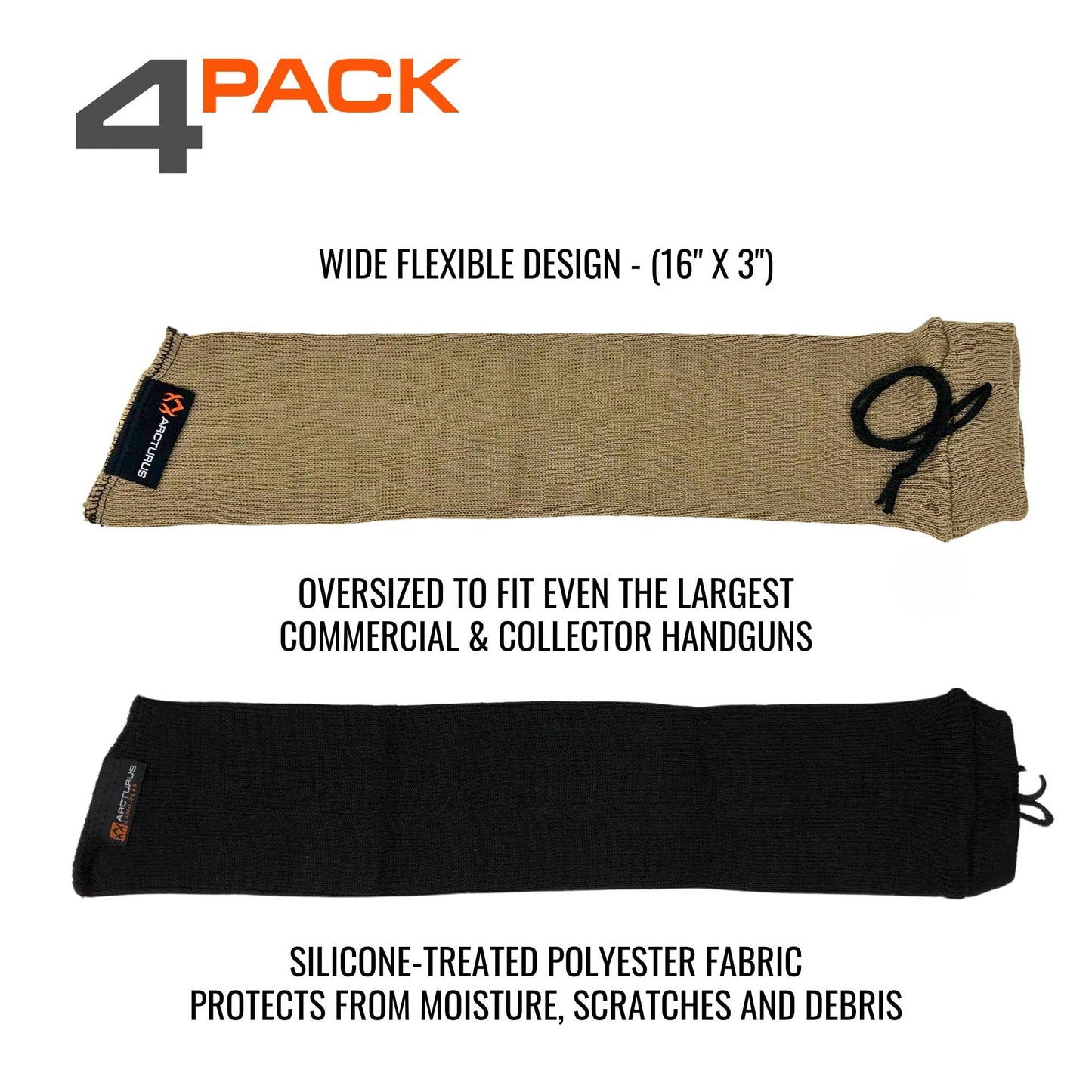 Arcturus Silicone-Treated Handgun Socks - Wide, Flexible Design (3" x 16") Easily Fits Your Pistol or Revolver.