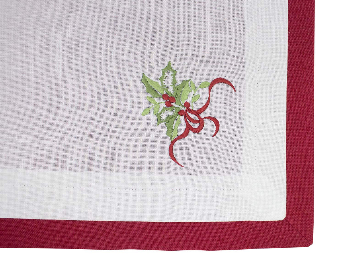 Fennco Styles Embroidered Holly Christmas Tree Double-Layer Holiday Tablecloth