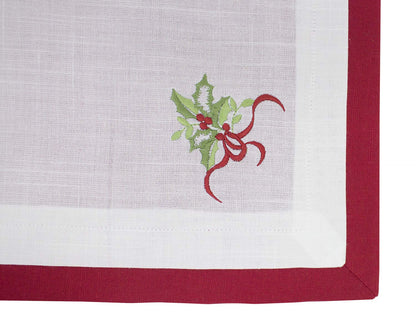 Fennco Styles Embroidered Holly Christmas Tree Double-Layer Holiday Tablecloth