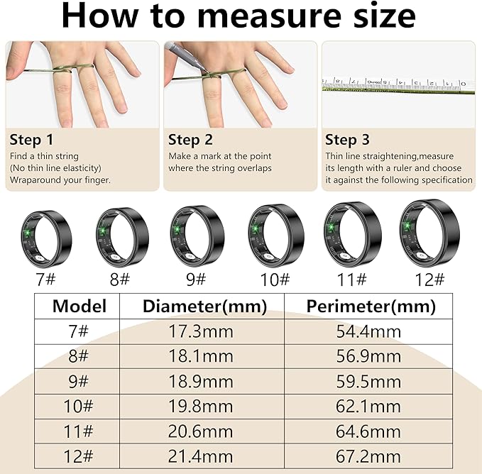 Thin Smart Ring for Fitness & Health Tracking -Pedometer,Sleep/Heart Rate/Blood Oxygen Monitor, Gesture Control / 5ATM Waterproof -No APP Subscription Compatible with Android& iOS (Black, 11)
