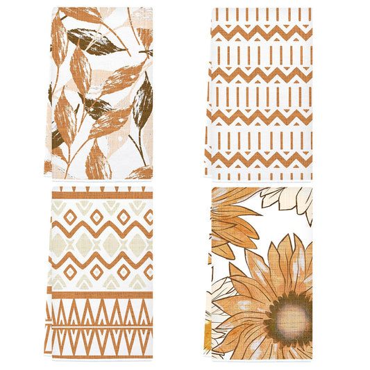 Lebsitey Orange Leaf Pattern Kitchen Towel Set of 4 24x16 Inch Polyester