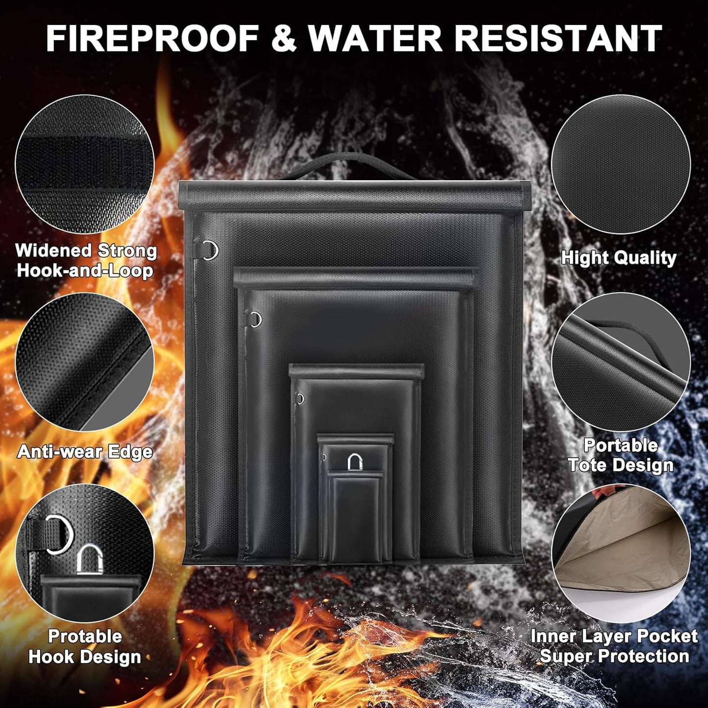 5 Pack Faraday Bags, Large Faraday Cage with Handle, Anti-Tracking Faraday Bag for Laptops & Tablets & Phones & Car Keys, Fireproof & Waterproof RFID Signal Blocker Bag