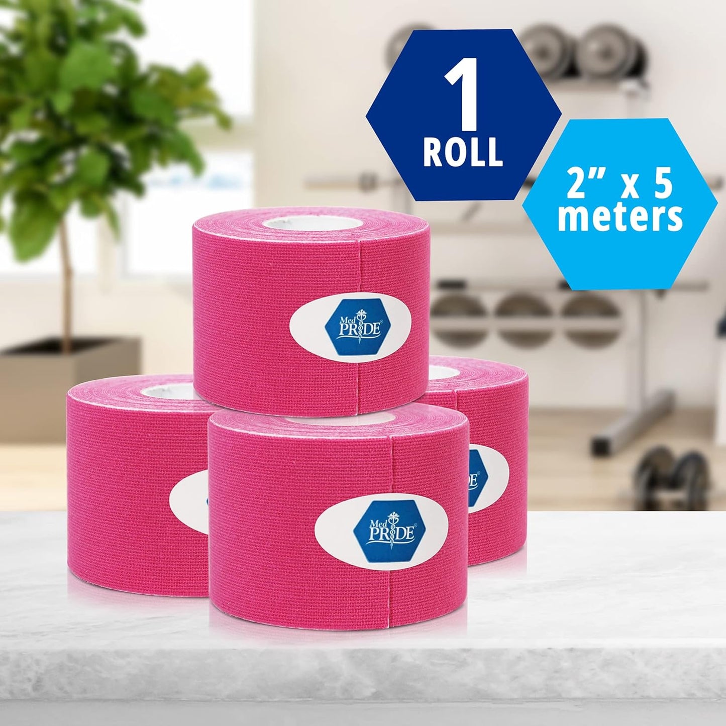 MedPride Kinesiology Tape – Pink 2”x5M Latex-Free Athletic Tape for Pain Relief, Injured Muscle Support, 24/Box, Case of 6 (144 Count)
