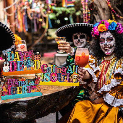 4Pcs Dia De Los Muertos Wooden Table Centerpieces Mexican Decor Halloween