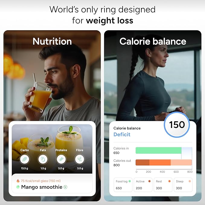 Gabit Smart Ring | Health Tracker | Sleep, Fitness, Nutrition, Stress | 7+ Day Battery, Track Steps, AI Food Logging | Buy Sizing Kit First | Smart Ring for Men & Women | Titanium, Matte Black 11