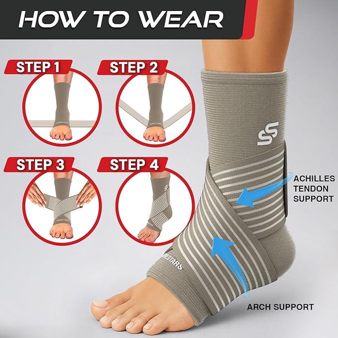 Sleeve Stars Ankle Brace for Women & Men, Ankle Wrap for Sprain, Compression Sleeve for Plantar Fasciitis Relief, Easy Customizable Support: w/ Removable Strap (Single/M:10"-12"/Beige)