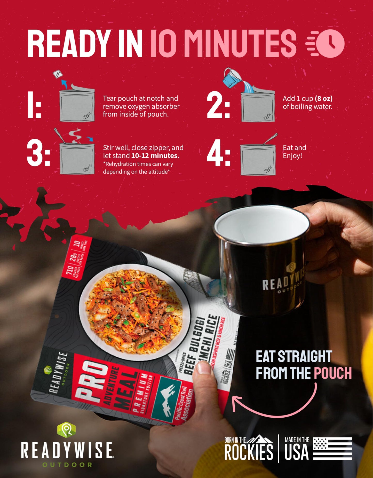 ReadyWise Outdoor Pro Adventure Meal - Country-Style Chicken Pot Pie, 2 Servings, 1 Pouch, 900 Calories, 30g Protein, Freeze Dried Food & Dehydrated Backpacking Camping Meals, up to 5 Year Shelf Life