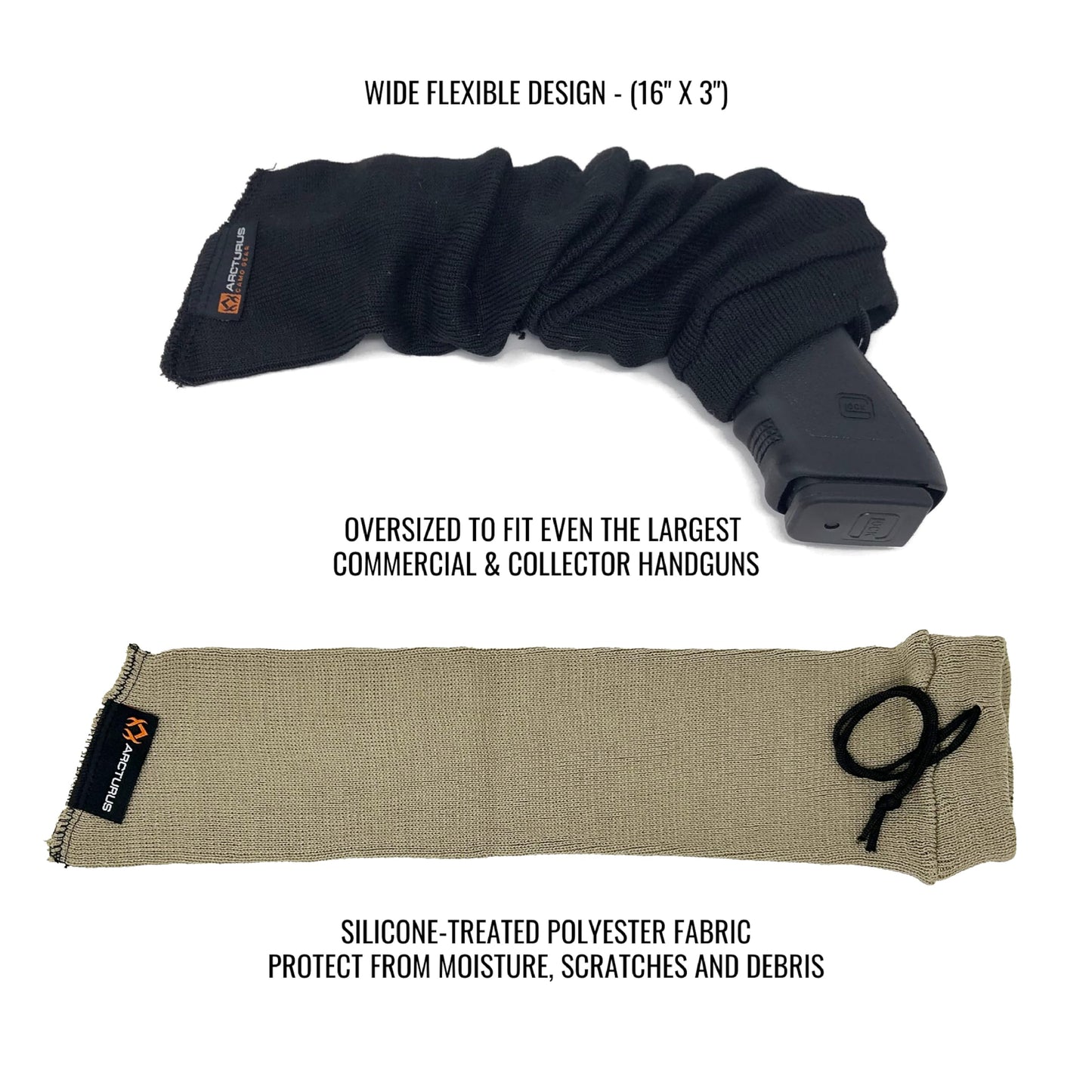 Arcturus Silicone-Treated Handgun Socks - Wide, Flexible Design (3" x 16") Easily Fits Your Pistol or Revolver.