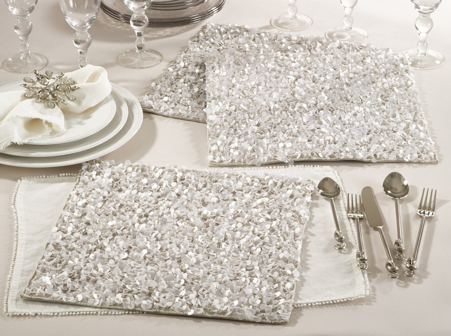 Fennco Styles Gramercy Handmade Beaded Design Placemat - 1-Piece - 15" Square