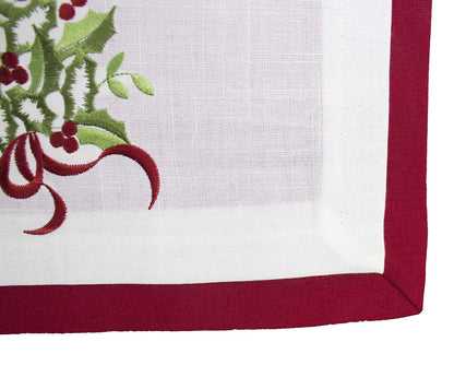Fennco Styles Embroidered Holly Christmas Tree Double-Layer Holiday Tablecloth