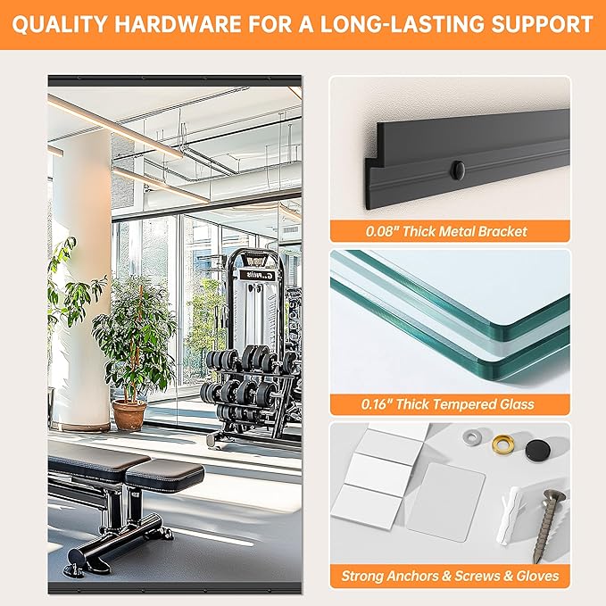 Hasipu 2 Pcs 83''x39'' Home Gym Mirror Large Full Length Wall Mounted Full Body Mirror for Yoga Dance Fitness Exercise Studio Bedroom Garage, Frameless Tempered Glass Workout Mirrors Black Rectangular