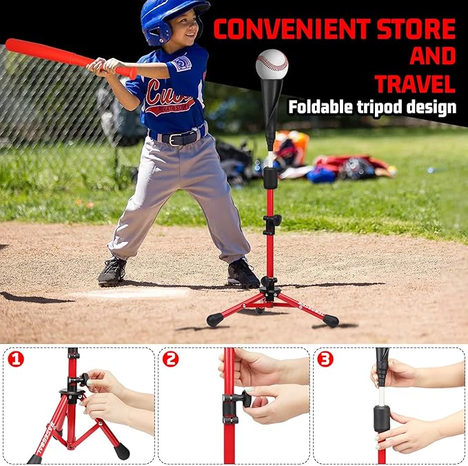 Baseball Tee for Kids,Youth Stand Set,Teeball Set,Youth Baseball,Softball Batting Tee Set,Easy Adjustable Height