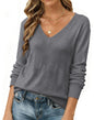Licemere Womens Grey Nylon Blend V Neck Lightweight Pullover Sweater Size S