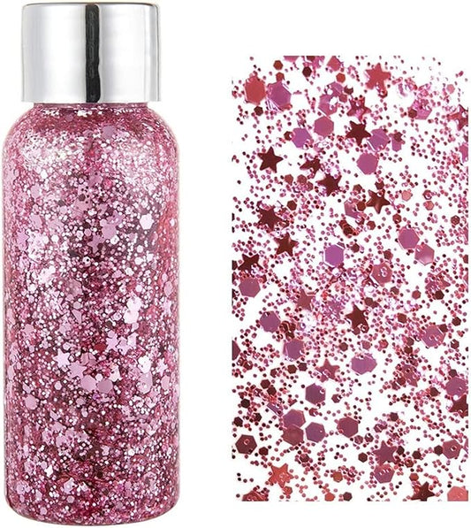 MAEPEOR Chunky Face Body Glitter Gel 19 Colors Mermaid Sequins Holographic Body Glitter Gel Long-Lasting Festival Makeup Glitter Paint for Face Body Hair Nails (30g, 03 Pink)