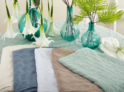 Fennco Styles La Belle Epoque Stitched Sheer Tablecloth, 5 Colors (84"x84", Mint)