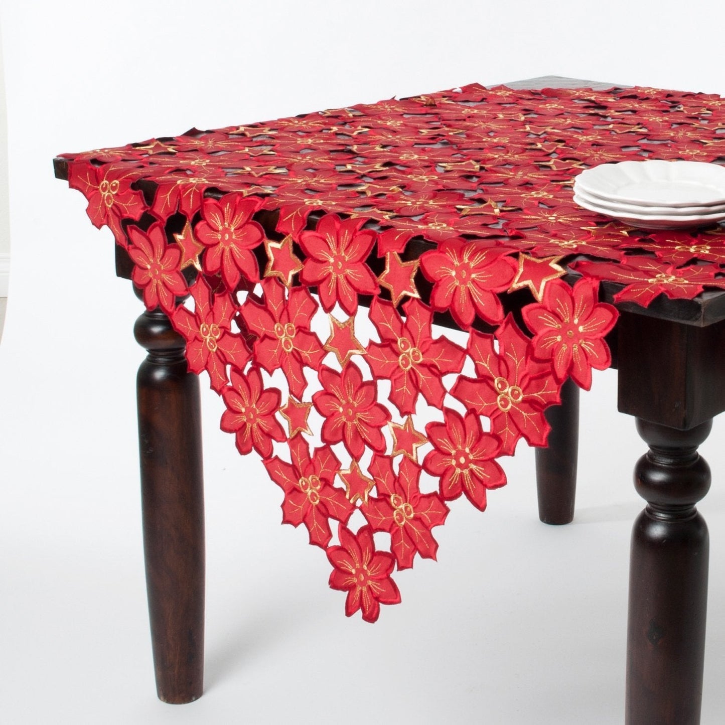 Fennco Styles Flor De Navidad Embroidered and Cutwork Tablecloth