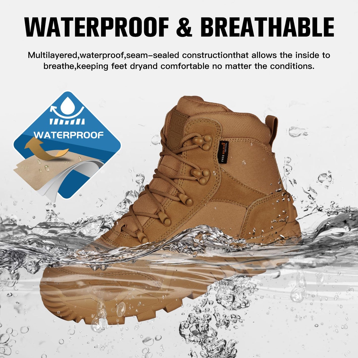 FREE SOLDIER Men's Waterproof Hiking Boots Tactical Work Boots Outdoor Lightweight Military Boots
