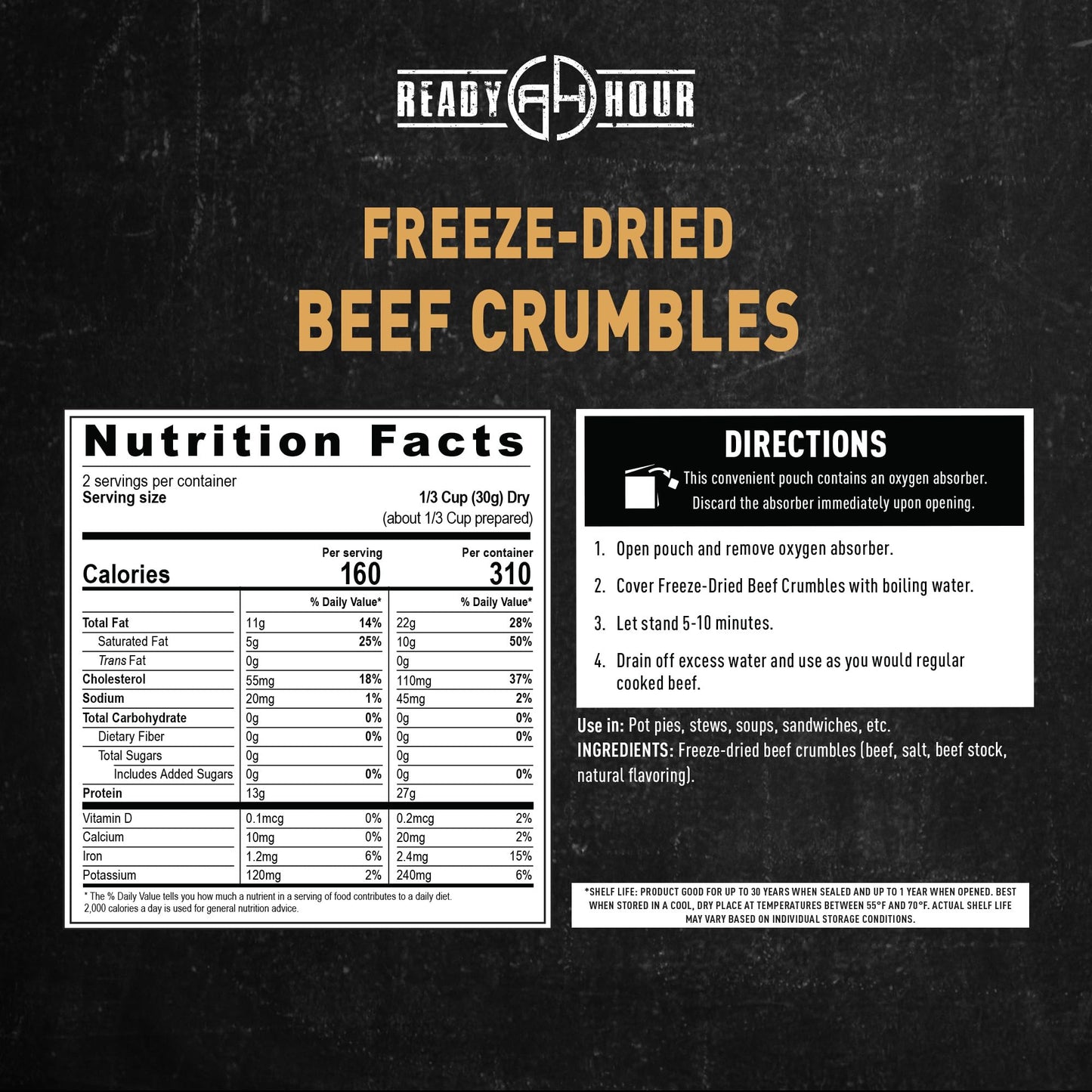 Ready Hour Black Bean Burger Mix Case Pack – 36 Servings (6 Pouches) – Emergency Vegetarian Food, Long Term Storage, Shelf-Stable Veggie Burger, Survival Food Mix