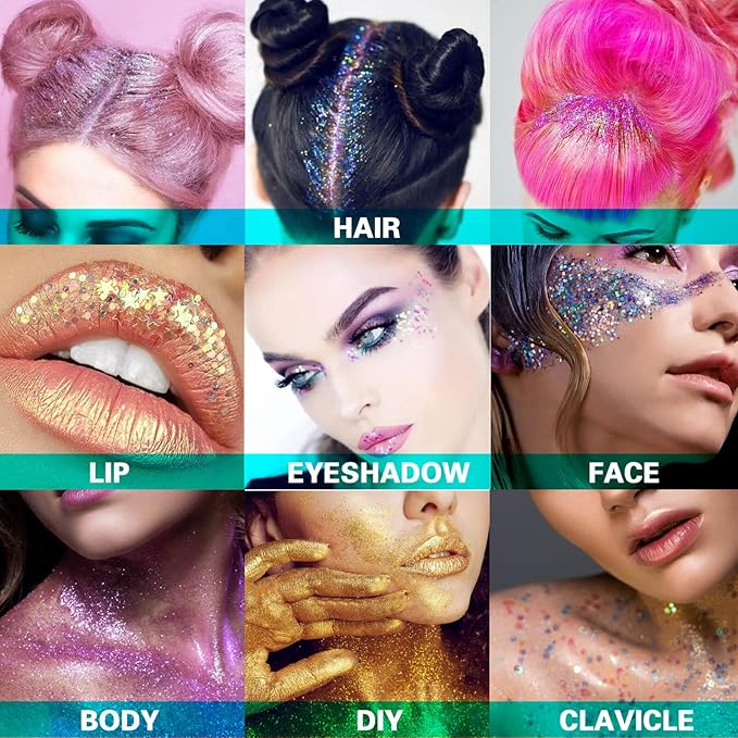 MEICOLY Chameleon Colorful Body Glitter,Chunky Glitter Face Paint,Color Changing Mermaid Face Glitter Gel,Holographic Glitter Sequin for Face Body Hair,Halloween Festival Party Glitter Makeup,50ml