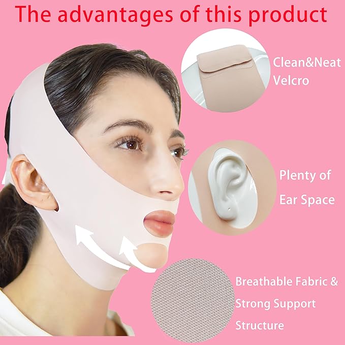 V Line Lifting Mask Chin Strap for Sleeping, Face Lifting Strap, Chin Strap, Jawline Shaper, Jaw Strap, Double Chin Reducer,Face Lift Tape & Snoring Solution (Pinkk)