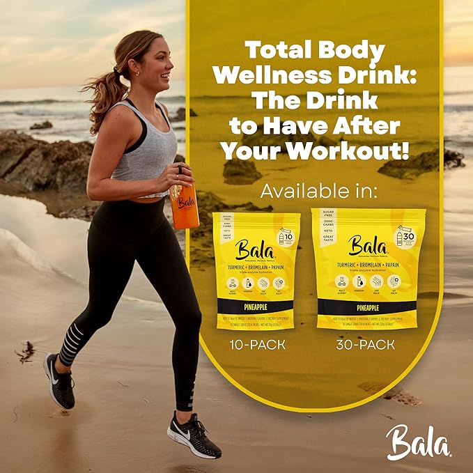 Bala Enzyme Hydration & Sugar-Free Drink Mix - Turmeric, Bromelain, Papain - Immunity, Mobility - Pineapple 0.25oz (30 Count)