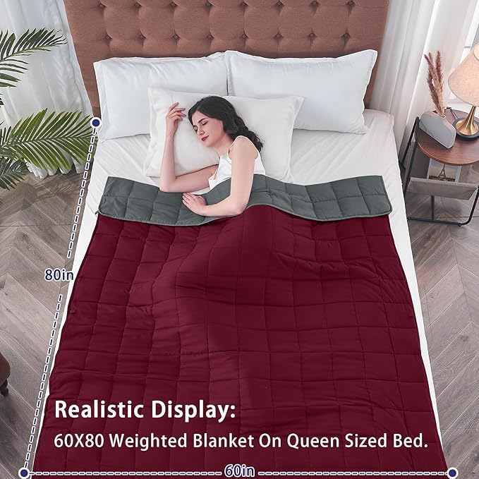 yescool Weighted Blanket for Adults (20 lbs, 60” x 80”, Red Grey) Cooling Heavy Blanket for Sleeping Perfect for 190-210 lbs, Queen Size Breathable Blanket with Premium Glass Bead, Machine Washable