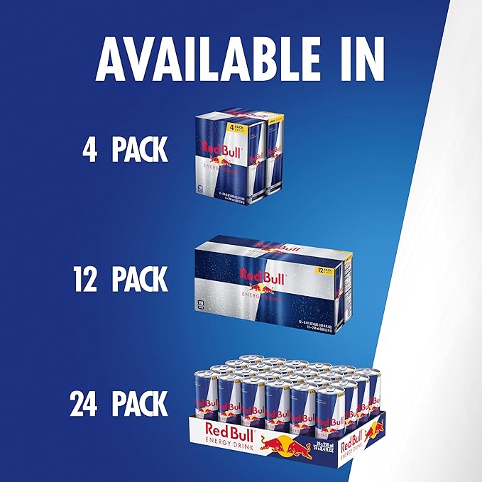 Red Bull Energy Drink with 80mg Caffeine plus Taurine & B Vitamins, 8.4 Fl Oz, Pack of 12 Cans