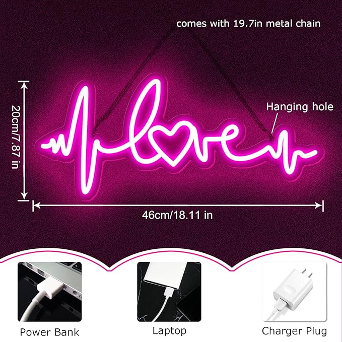 Pink Love Neon Signs for Wall Decor Neon Lights for Bedroom Led Signs Suitable for Birthday Party Valentines' Day Christmas Living Room Kids Wedding Girls Decoration 18.11"X7.87"
