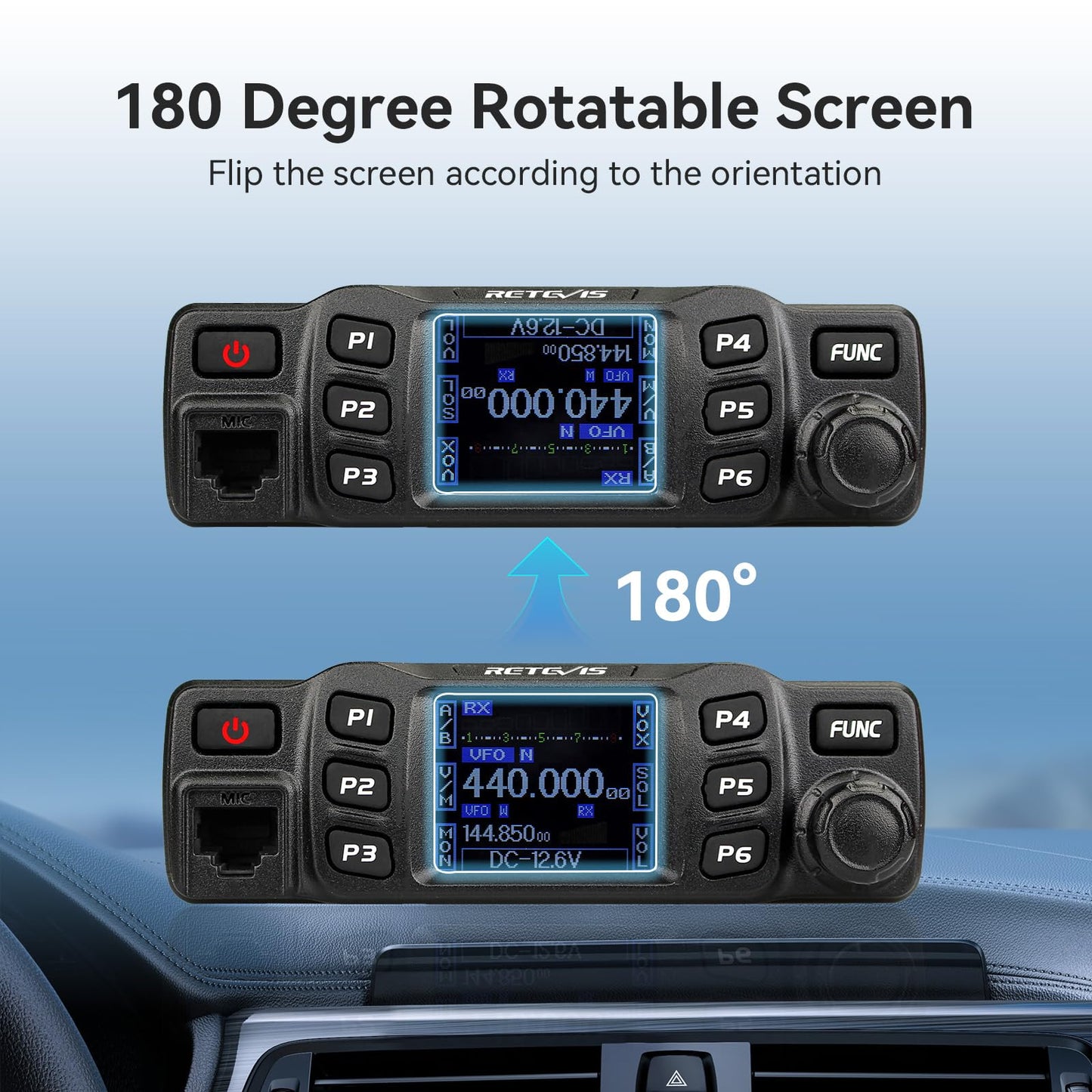 Retevis RT95 Mobile Ham Radio, Dual Band Mobile Radio, Chirp, Dual Speaker, Rotatable LCD Display, 2m 70cm Ham Radio Base Station, Mobile Transceiver with Cable