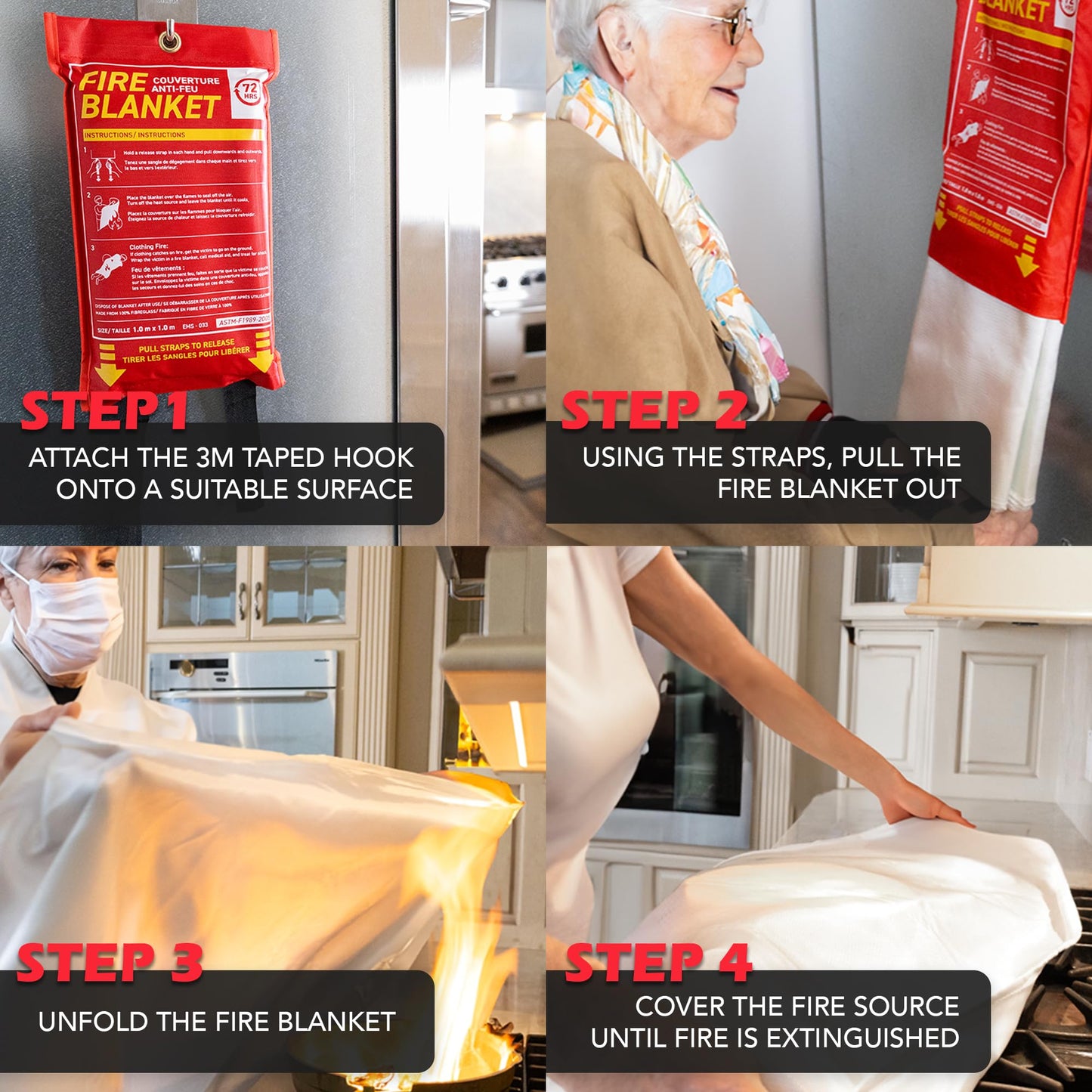 72 HRS Large Emergency Fire Blanket 47"×47" – Fiberglass Fire Safety Tool for Home, Kitchen, Camping, Survival | Extinguisher Alternative for Grill, Welding, Fire Pit