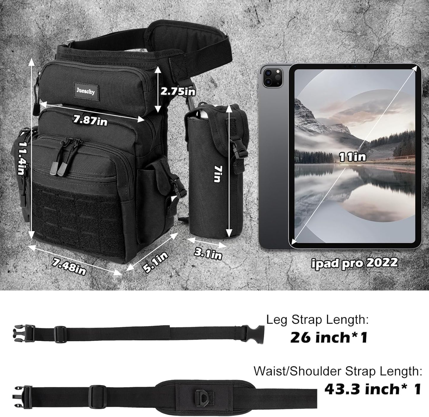 Jueachy Drop Leg Bag for Men: Tactical Thigh Bag Motorcycle Accessories Big Metal Detecting Tool Pouch Outdoor for Hiking Fishing Hunting