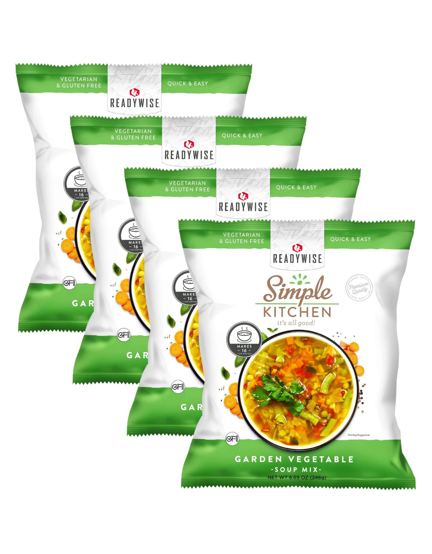 Simple Kitchen Garden Vegetable Soup Mix - 17 Servings for Meal Prep, Gluten Free, Vegetarian, Dehydrated & Freeze Dried Survival Food for Camping Meals, Backpacking & Hiking, Survival Kit, Pack of 4