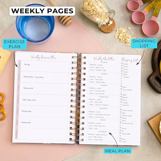 PLANBERRY Food Journal Premium – Nutrition Planner – Diet & Calorie Tracker – Meal & Exercise Diary – Weight Loss Journal (Orange Fresh)
