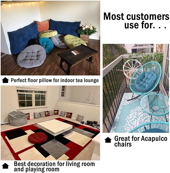 Tiita Floor Pillows Cushions Round Chair Cushion Outdoor Seat Pads for Sitting Meditation Yoga Living Room Sofa Balcony 22x22 Inch, Yellow