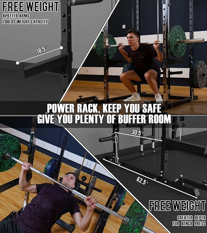 Eonfit E2 Power Cage，1500LB Squat Rack with Cable Crossover System.Multi-Function Power Rack for Home Gum.All-in-One Squat Rack with More Training Attachments