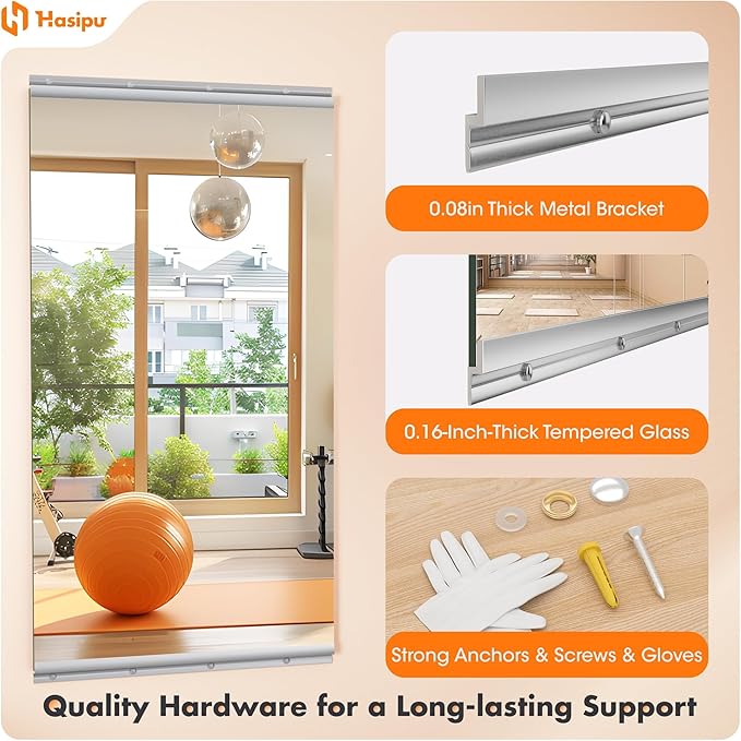 Hasipu Home Gym Mirror 48" L x 30" W - 2PCS Large Full Body Mirror for Yoga, Wall-Mounted Mirrors for Fitness, Garage, Dance Studio, 0.16in Tempered Glass Frameless