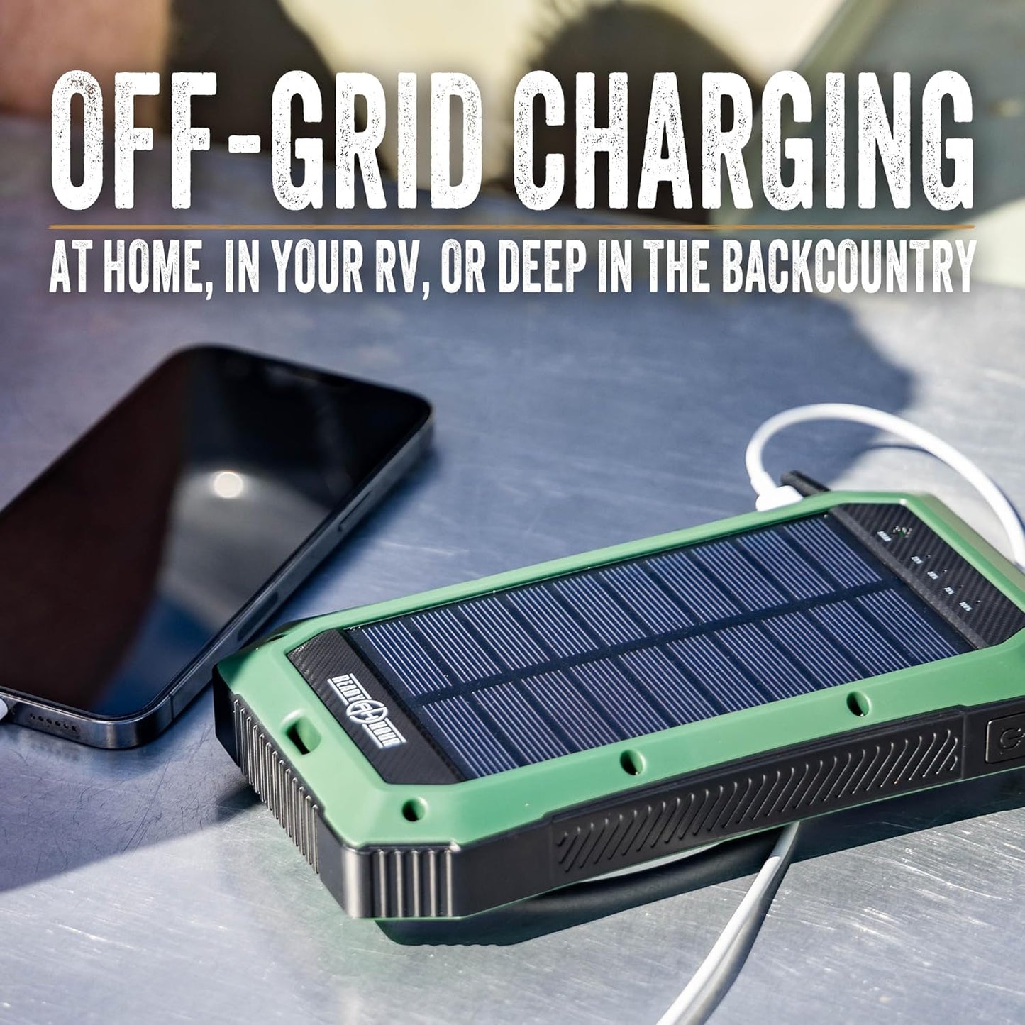 Ready Hour Wireless Solar PowerBank 20000mAh, Rugged Off Grid Backup with 20 LED Room Light, USB C, Wireless Charging and SOS Mode