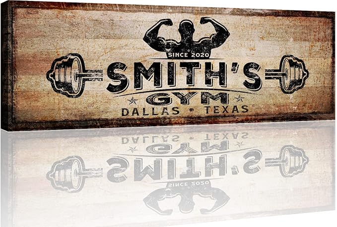 TAILORED CANVASES Personalized Gym Sign Wall Art Decor - Motivational Canvas for Home, Workout Room, Garage, Fitness Center - Inspirational Posters With Name on Rustic Copper, 36x12in